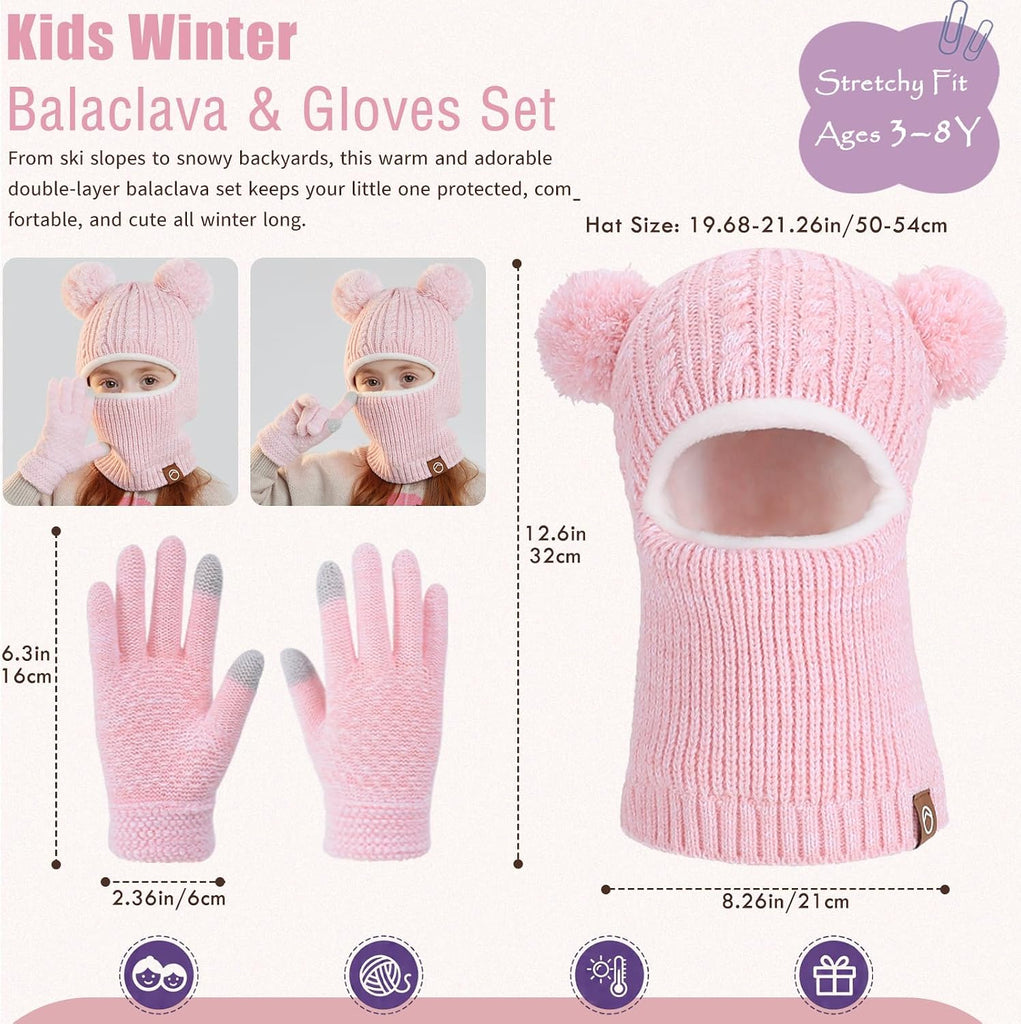 Kids Winter Hat Gloves Scarf Set Thicken Warm Fleece Lined Balaclava