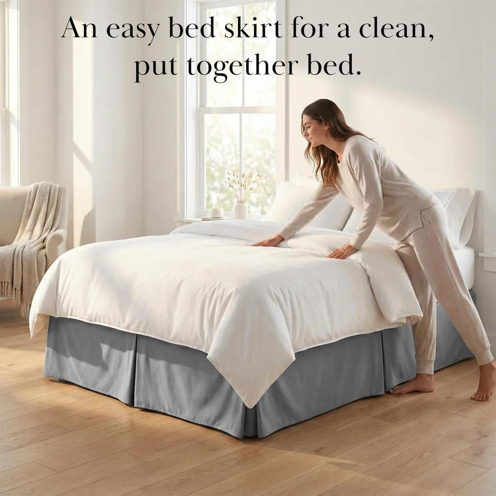 Microfiber Twin Bed Skirt 14 Inch Drop Split Corners Easy Care Steel Grey