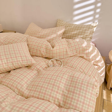 Muslin Duvet Cover Set King Gingham Plaid Pattern Duvet Cover 100% Cotton Gauze Pink Yellow Checkered Bedding Set