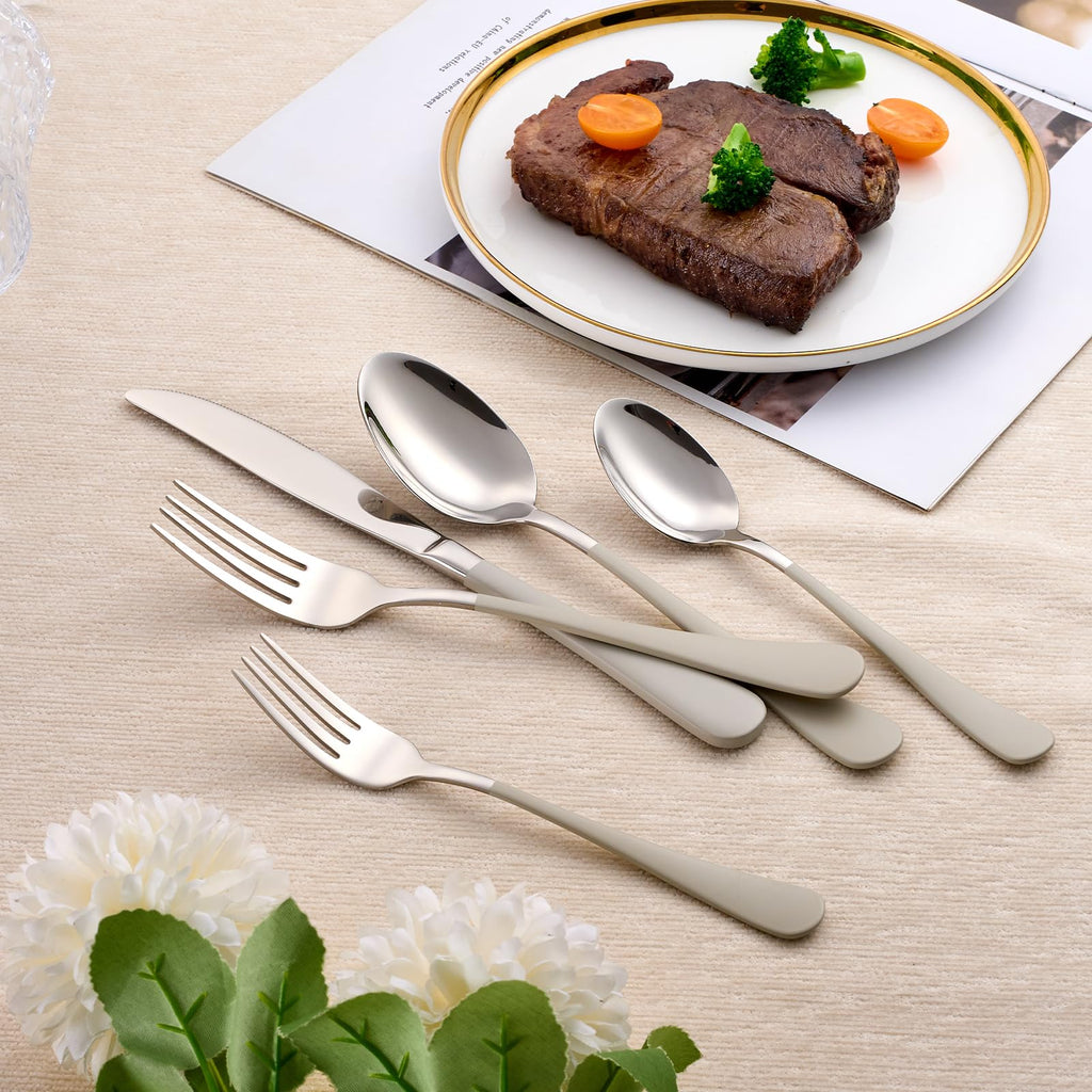 20-Piece Off white Silverware Set 18/0 Stainless Steel Silverware Set Off white Handle Cutlery Set Service for 4