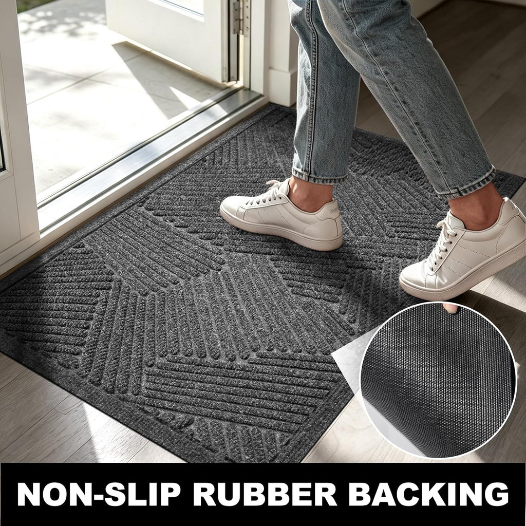Heavy Duty Indoor Door Mat 24x36, Premium Geometric Entrance Mat with Non-Slip Rubber Backing, Large Low-Profile