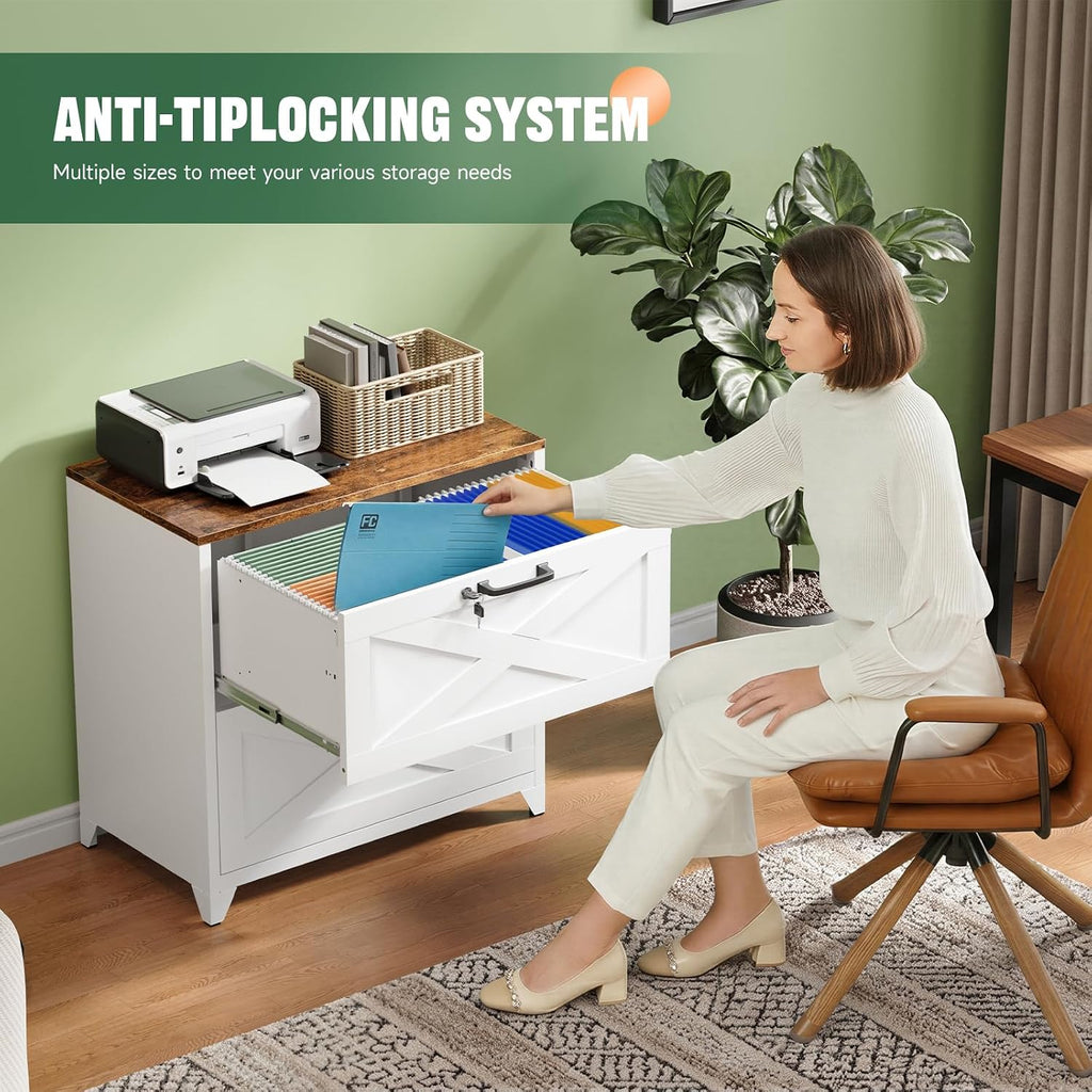 2 Drawer File Cabinet with Lock and Feet,Metal Lateral Filing Cabinet ,Hanging Letter/Legal/A4 Size (White-A, 16" D x