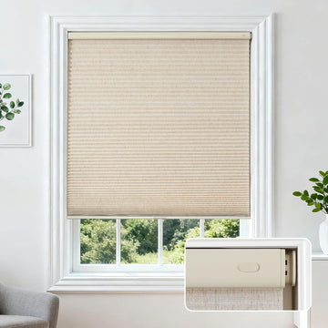 No Drill Cordless Cellular Shades, 15" W x 36" H, Linen Beige