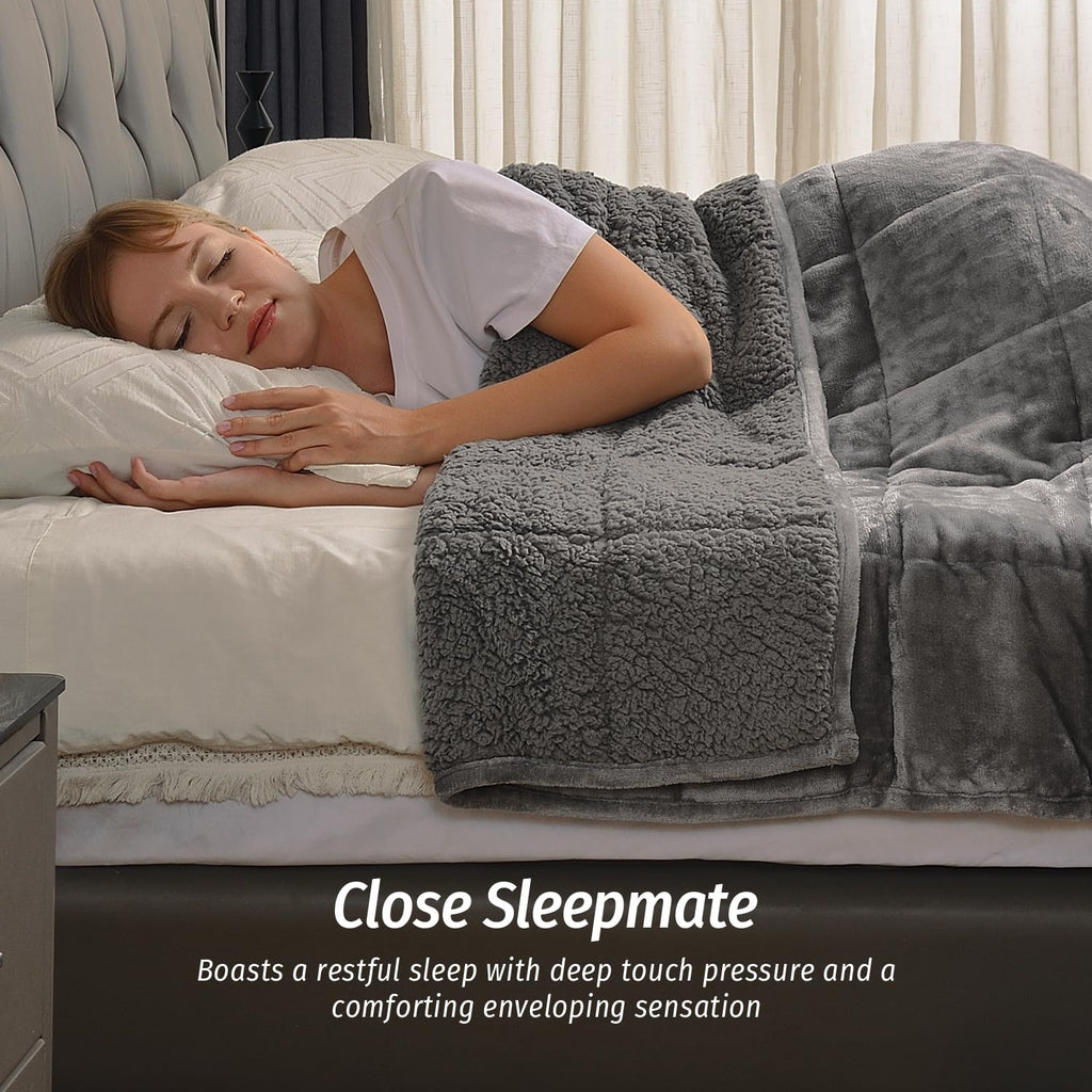 Weighted Blanket for Adults 48"x72" 15 lbs Twin, Sherpa Fleece Grey