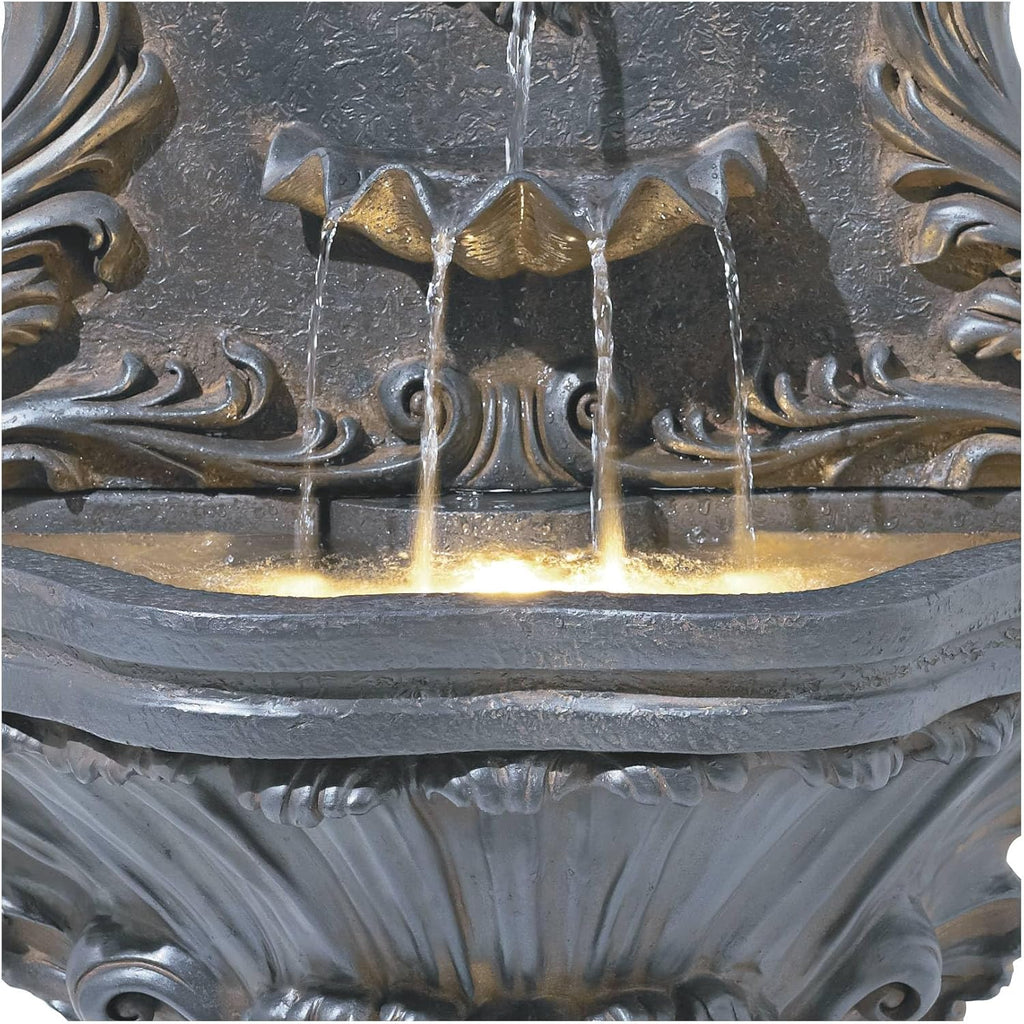 Royal Lion Acanthus 50" High Large Italian Indoor Outdoor Decor Faux Stone Floor Fountain with Light LED Statue