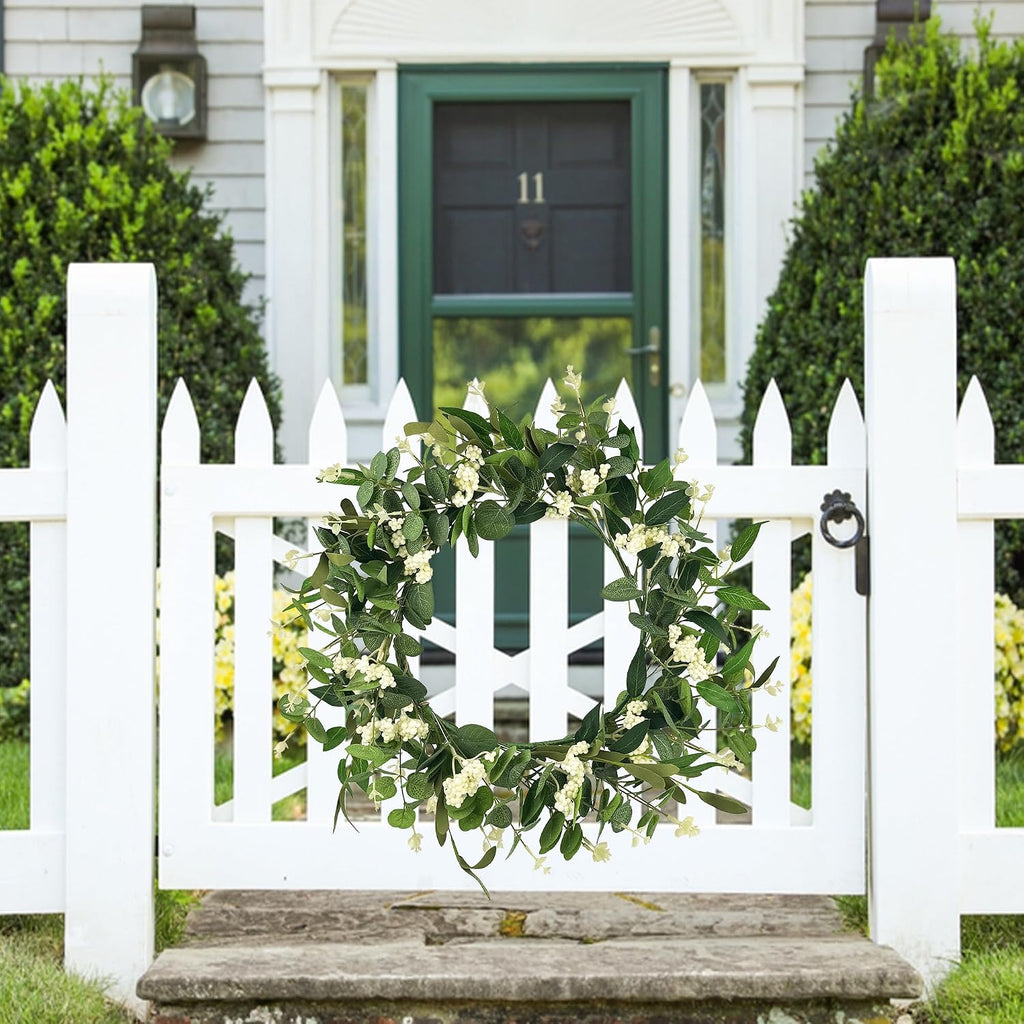 20" Artificial Eucalyptus Wreath for Front Door - All Seasons Greenery Wreath with Berries, Rustic Farmhouse Hanging