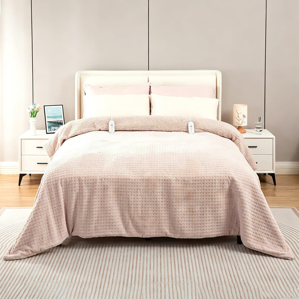 Waffle Electric Heated Blanket with Dual Control 84x90, Khaki