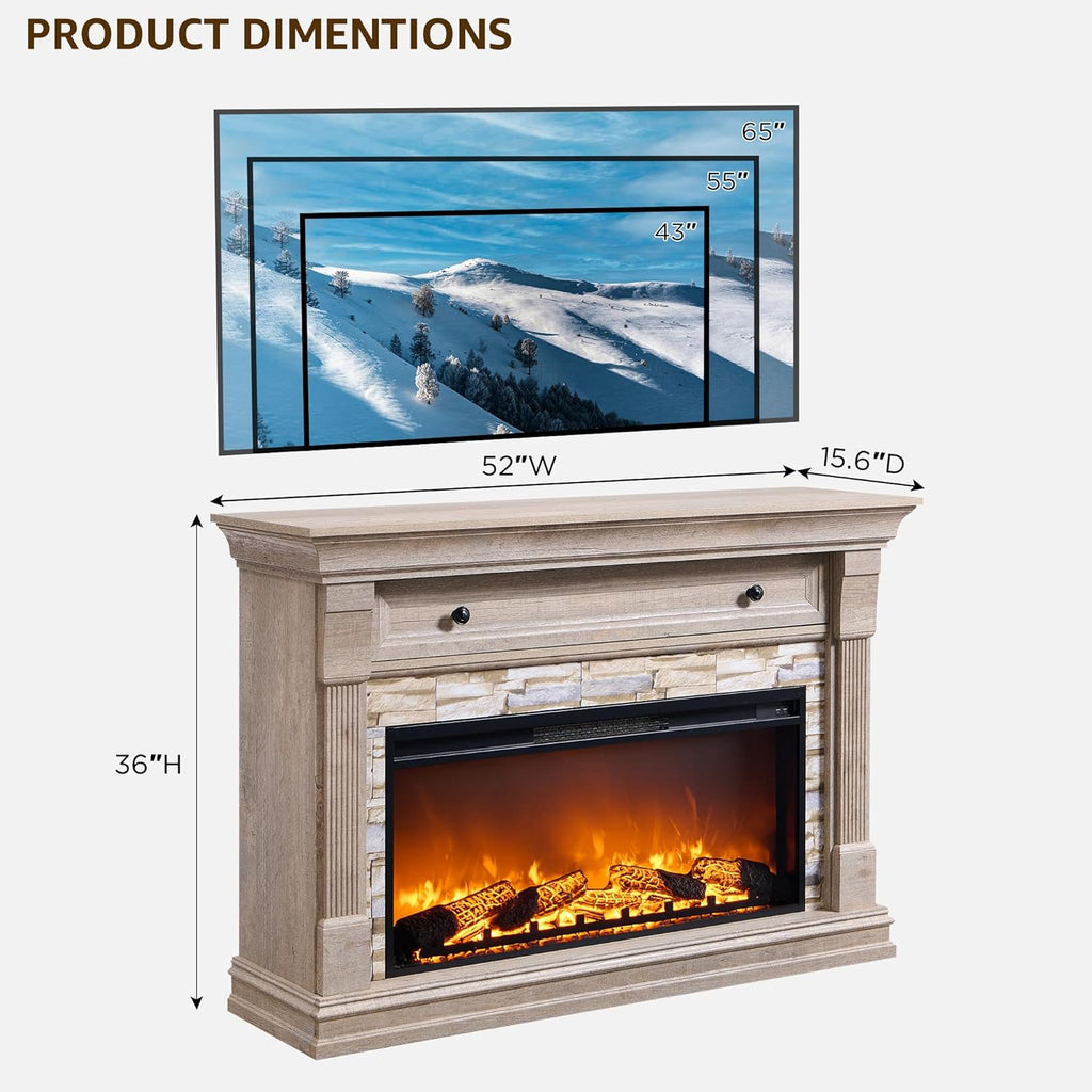OKD 52" Farmhouse Electric Fireplace TV Stand with Mantel & Cabinet