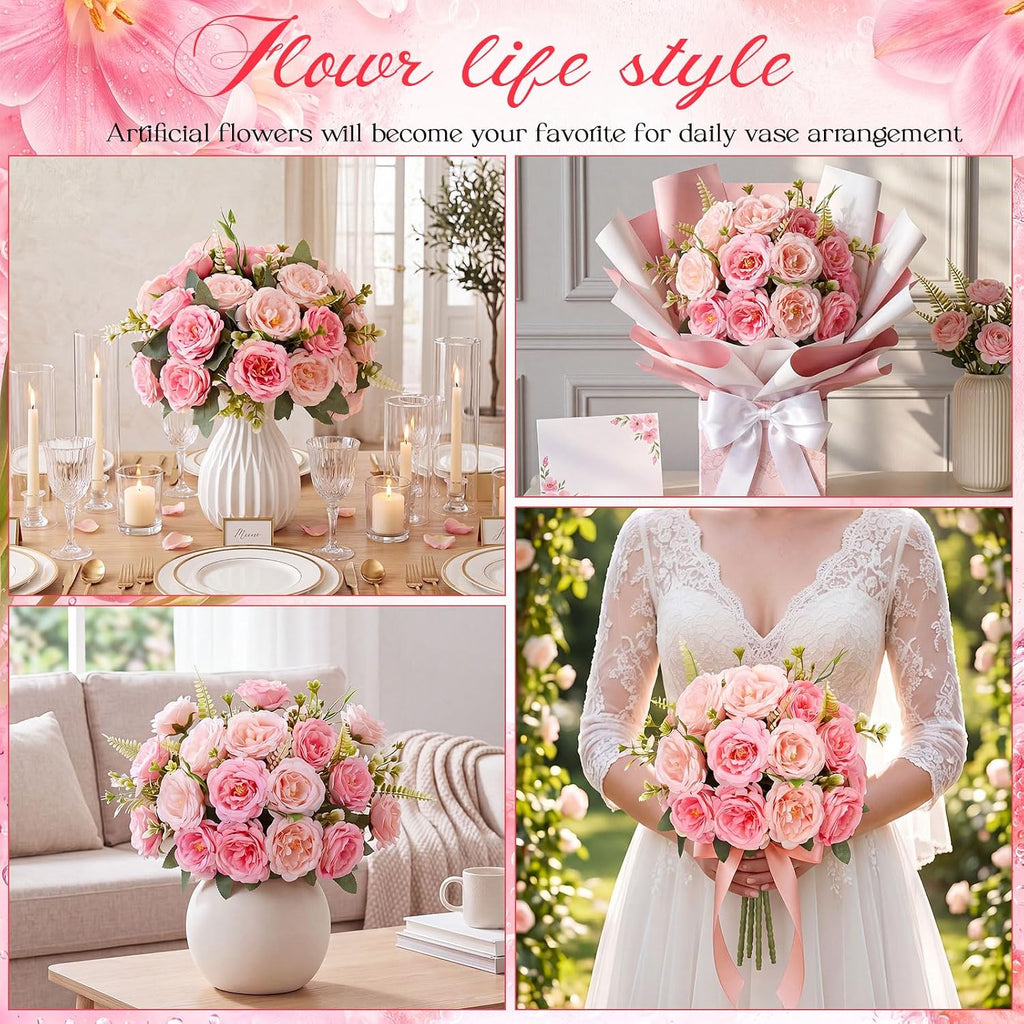 Artificial Peonies Flowers Fake Silk Peony Bouquet Faux Peonies Flowers Bulk for Decoration Vase Floral Arrangements - Set of 8