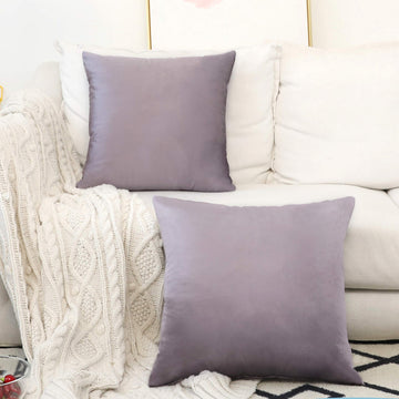 Large Velvet Throw Pillow Covers Euro Shams for Couch Bench Floor, Set of 2, 24 x 24 inches (60cm), Lilac
