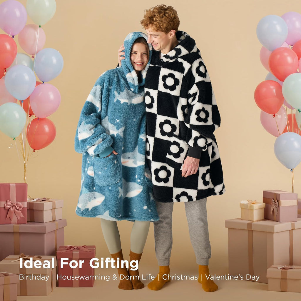 Wearable Blanket for Adults, Chessboard Pattern Blanket Hoodie | Soft Print Hooded Blanket, Birthday Gifts for