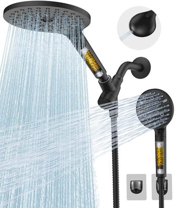 Dual Filtered Shower Heads Combo, High Pressure Rain Shower Head with Handheld Spray Built-in Power Wash, Dual
