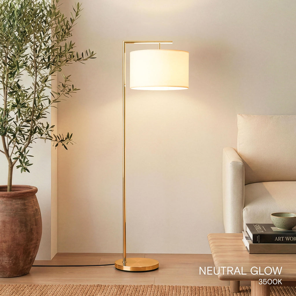 Montage Modern Floor Lamp - LED Standing Lamp with Tan Shade s & Offices - Bedroom Reading Light - Tall Corner Pole