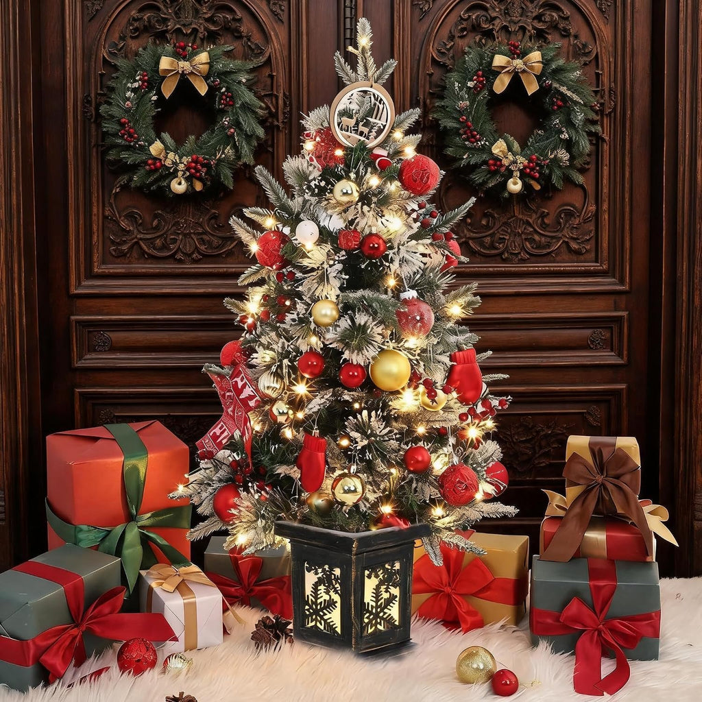 3FT Prelit Artificial Christmas Tree with Lights, 3 Foot Artificial Christmas Tree with Snowflake Base, 78 LED Prelit