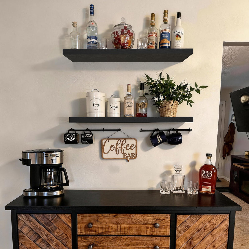 Black Floating Shelves 35.4in, Set of 2, Wall Mounted for Wall Decor