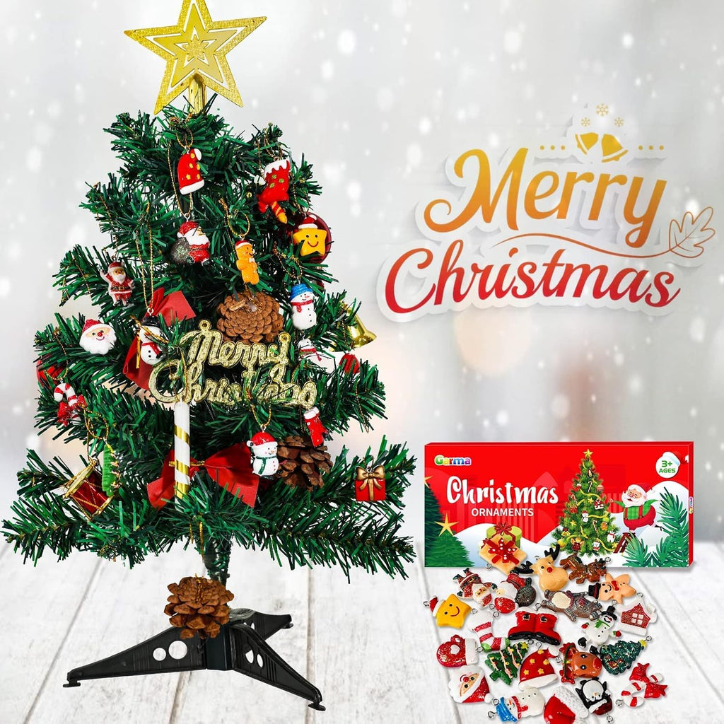 Mini Resin Christmas Ornaments Tiny Christmas Tree Decorations Set Comes with String Small Christmas Hanging - Set of 36