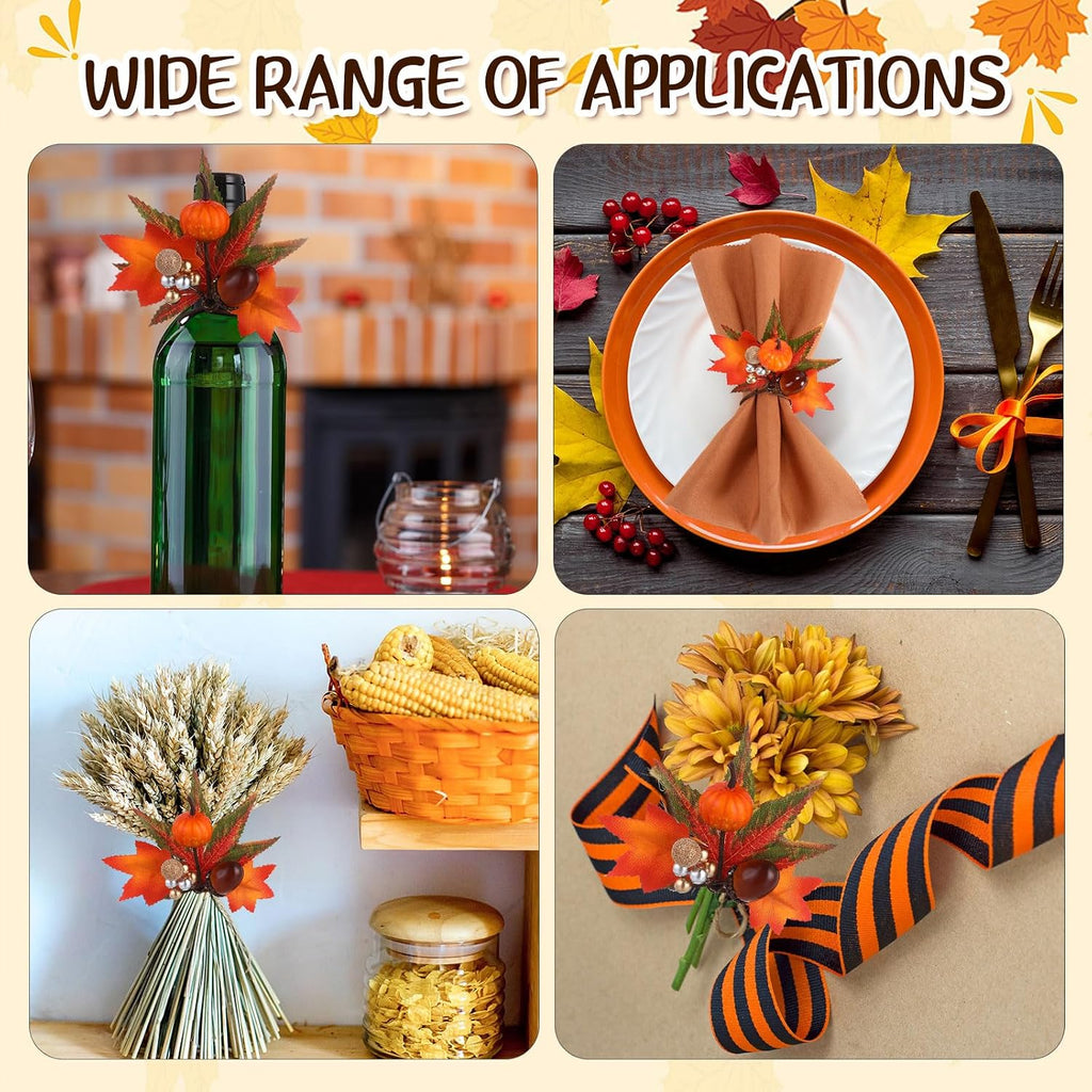 Napkin Rings Maple Leaf Berry Pumpkin Holders,Vivid Style - Set of 8