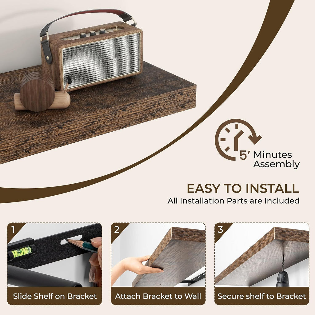 36Inch Floating Shelves for Wall 2 Pack Shelves |Kitchen|Bathroom Wall Mounted Rustic Wood Floating Shelf with