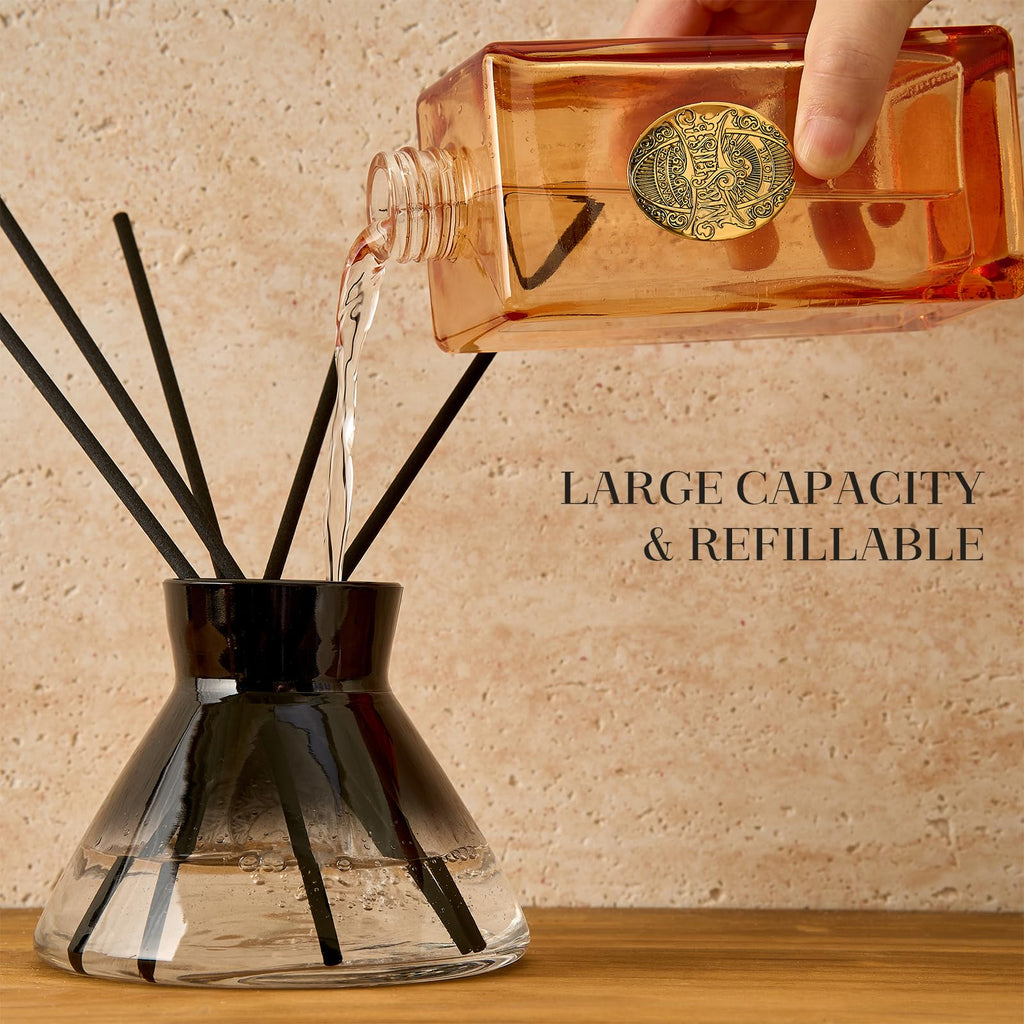 6.3 oz Large Reed Diffuser Set | Tobacco Teakwood Scent Oil Diffuser with Sticks | Hotel Collection Non-Toxic