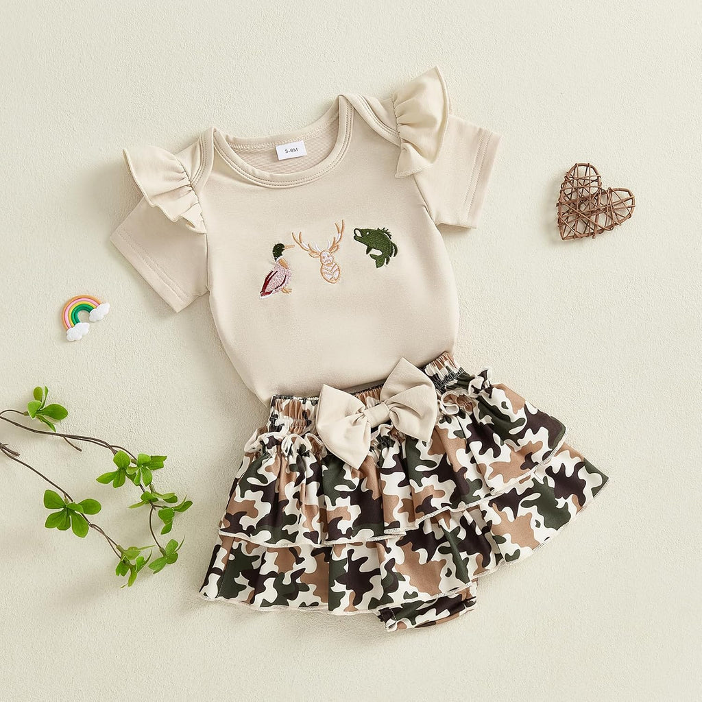 Newborn Summer Clothes Baby Girl Ruffle Short Sleeve Romper Tops Bow Skirt Infant Cute Girl Outfits