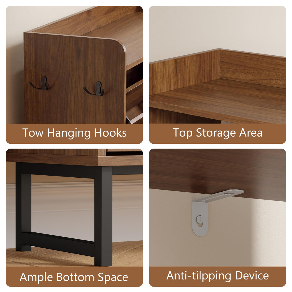 Shoe Storage Cabinet with 3 Flip Drawers, Entryway Shoe Rack, Walnut