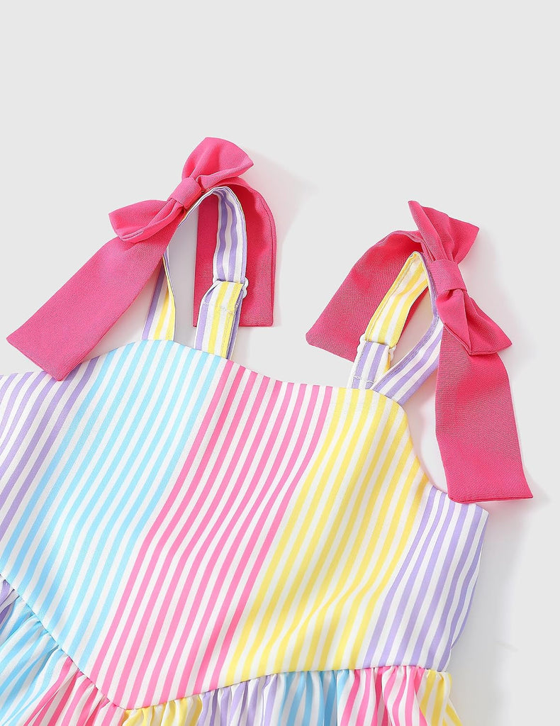 Beach Dress Summer Outfit Boho Straps Smocked Cami Bow Princess Casual Birthday Party Clothes