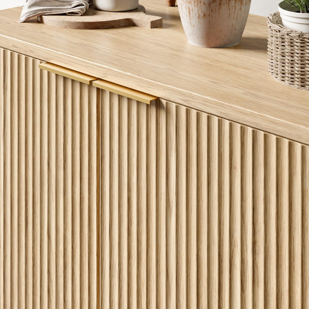 63" Oak Buffet Cabinet with Storage, Large Sideboard Cabinet, Boho Fluted Accent Credenza, and Living Room