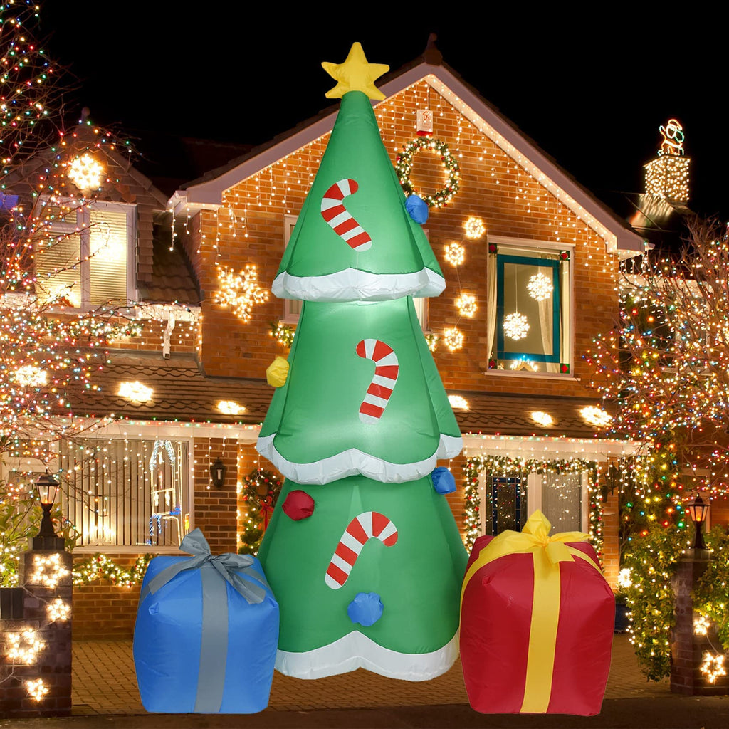 6FT H Adorable Christmas Inflatable Tree with Two Gift Gags with Build-in LED Lights, Blow up Christmas Tree Outdoor