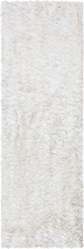 Ocean Shag Collection Runner Rug - 2'3" x 6', Ivory, Handmade Solid, 2.4-inch Thick Ideal for High Traffic Areas