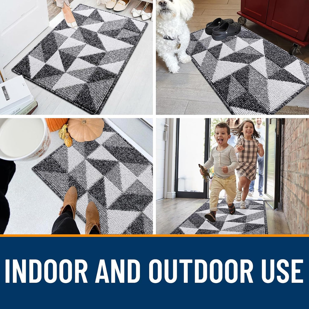 Door Mat Indoor Entrance Washable 36x24, Odor-Free Low-Profile Front Back Geometric Doormat, Absorbent Resist Dirt