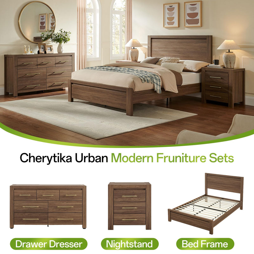 Bed Frame with Headboard, Modern Farmhouse -Size Bedframe with Wood Slat Support, Sturdy Simple Wood Bed
