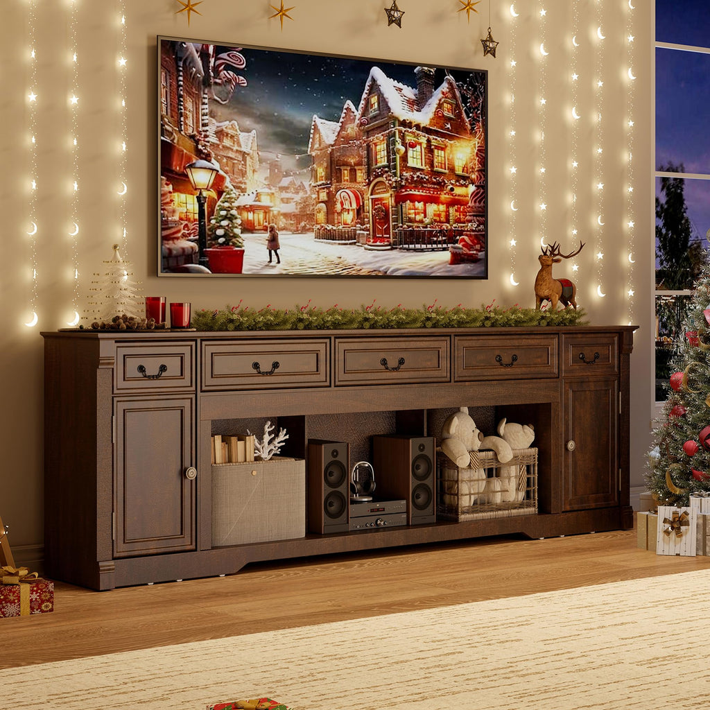 95" Large Farmhouse TV Stand, Entertainment Center for TV up to 100" Brown
