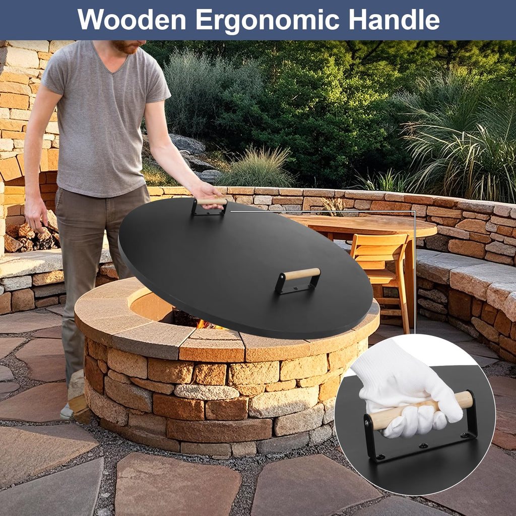 Fire Pit Lid Round 34"w/Handles, Firepit Cover, All-season Protective