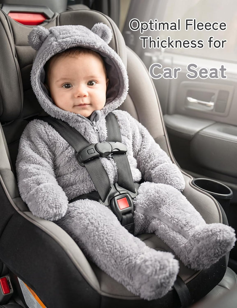 Baby Hooded Fleece Romper Long Sleeve Onesie Outwear Outfits