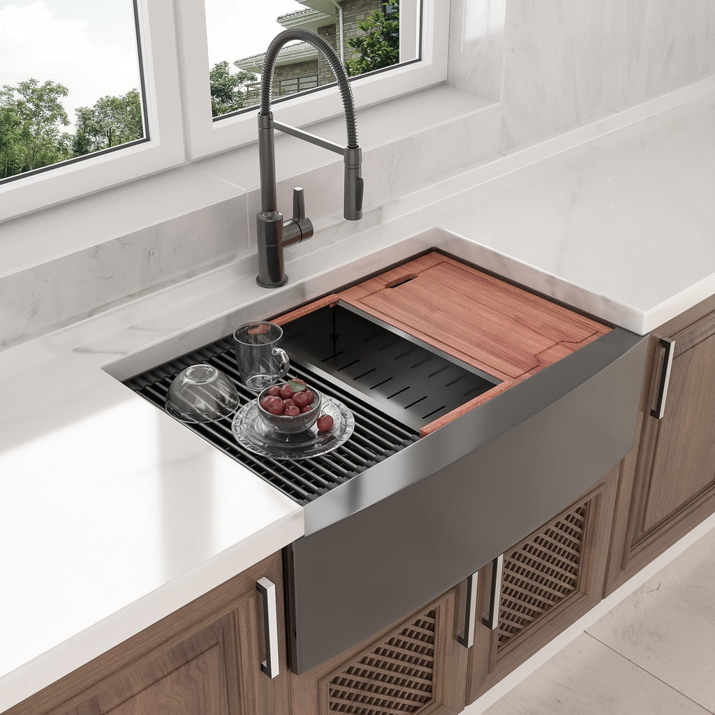 36 Black Farmhouse Sink - 36 Inch Kitchen Sink Ledge Workstation Gunmetal Black 16 Gauge Single Bowl Apron Front Farm