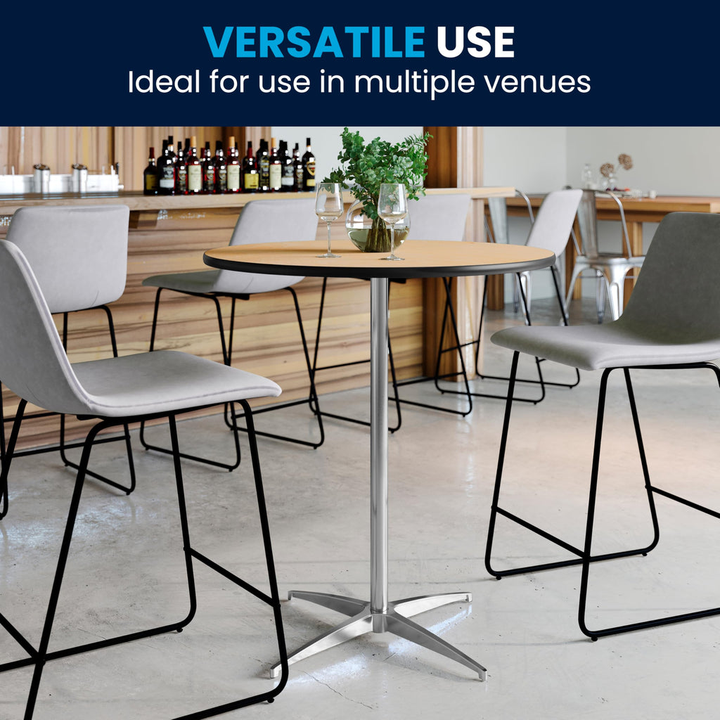 Lars 30" Round Cocktail Table with 30" and 42" Columns, Adjustable Standard or Bar Height Round Table for Events or