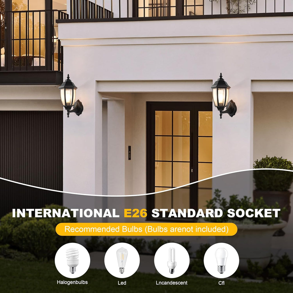 Outdoor Wall Lantern, 14 Inch Porch Light Fixtures with Seed Glass Shades, Waterproof Exterior Wall Lights