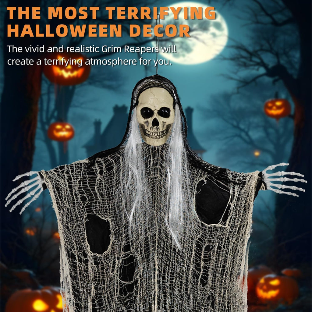 Scary Hanging Ghosts,Halloween Grim Reaper Skeleton Halloween Decor. - Set of 3