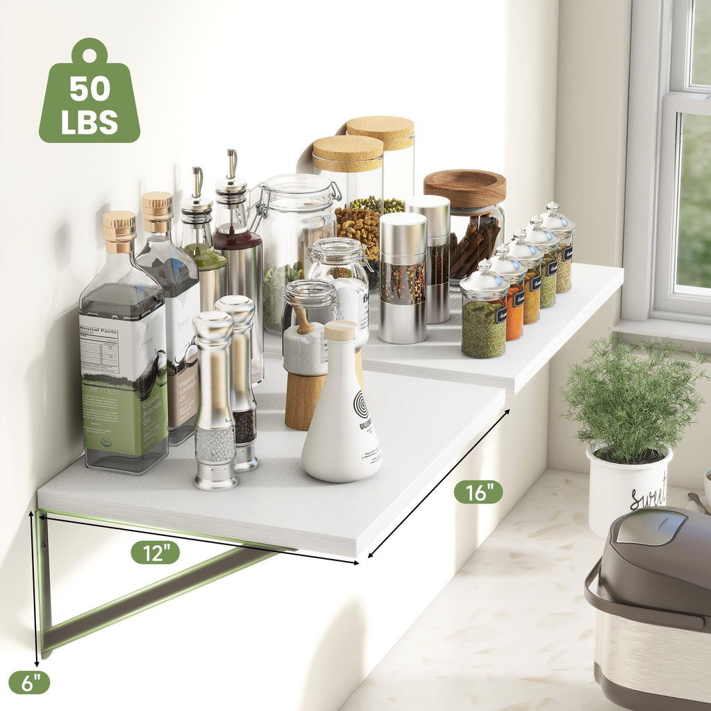 16W x 12D Deep Floating Shelves Set of 4 White