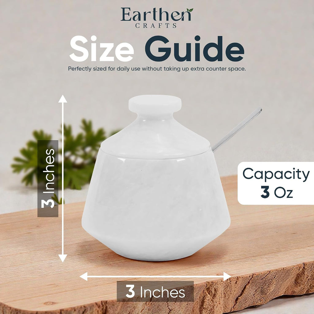 Marble White Salt Cellar with Lid & Spoon, 3 Inch