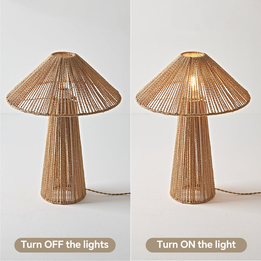 20"Boho Table Lamp Plug in Large Rattan Desk Lamp 3 Color Adjustable Classic Wicker Woven Nightstand Lamp Living Room