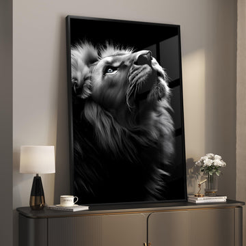 Framed Modern Black and Gray Lion Animal Wall Art, 1 Piece 24x36 In