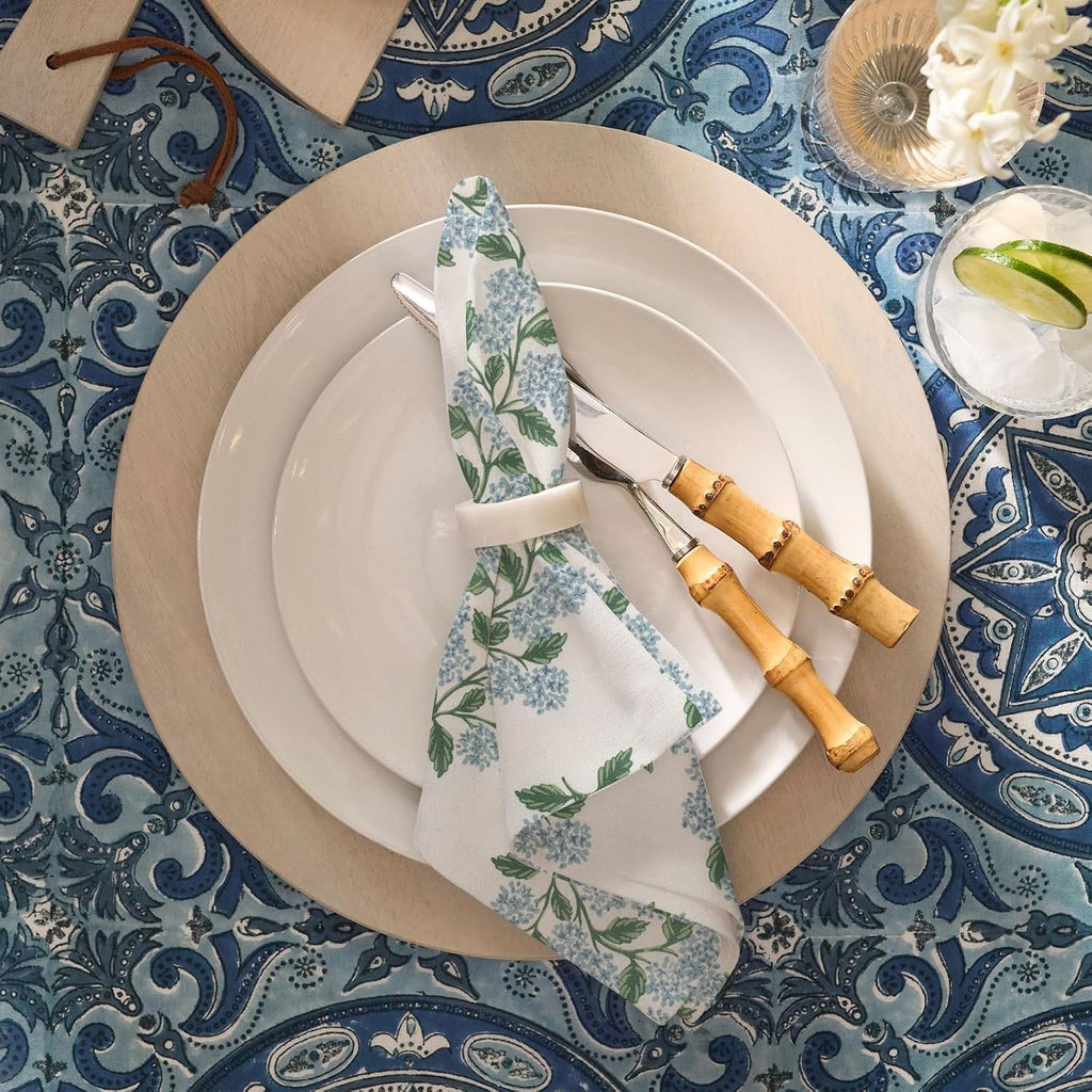 Sage Green Hydrangea Cloth Napkins Set of 12,Blue and White Vintage Floral Dinner Napkins Natural Linen Cotton
