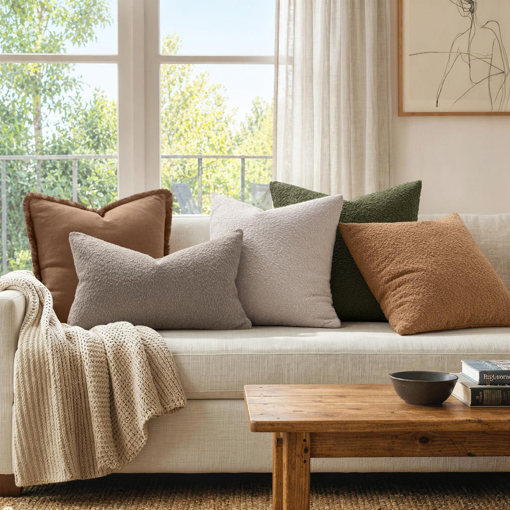 Textured Boucle Lumbar Pillow Cover for Bed 12x20 Beige