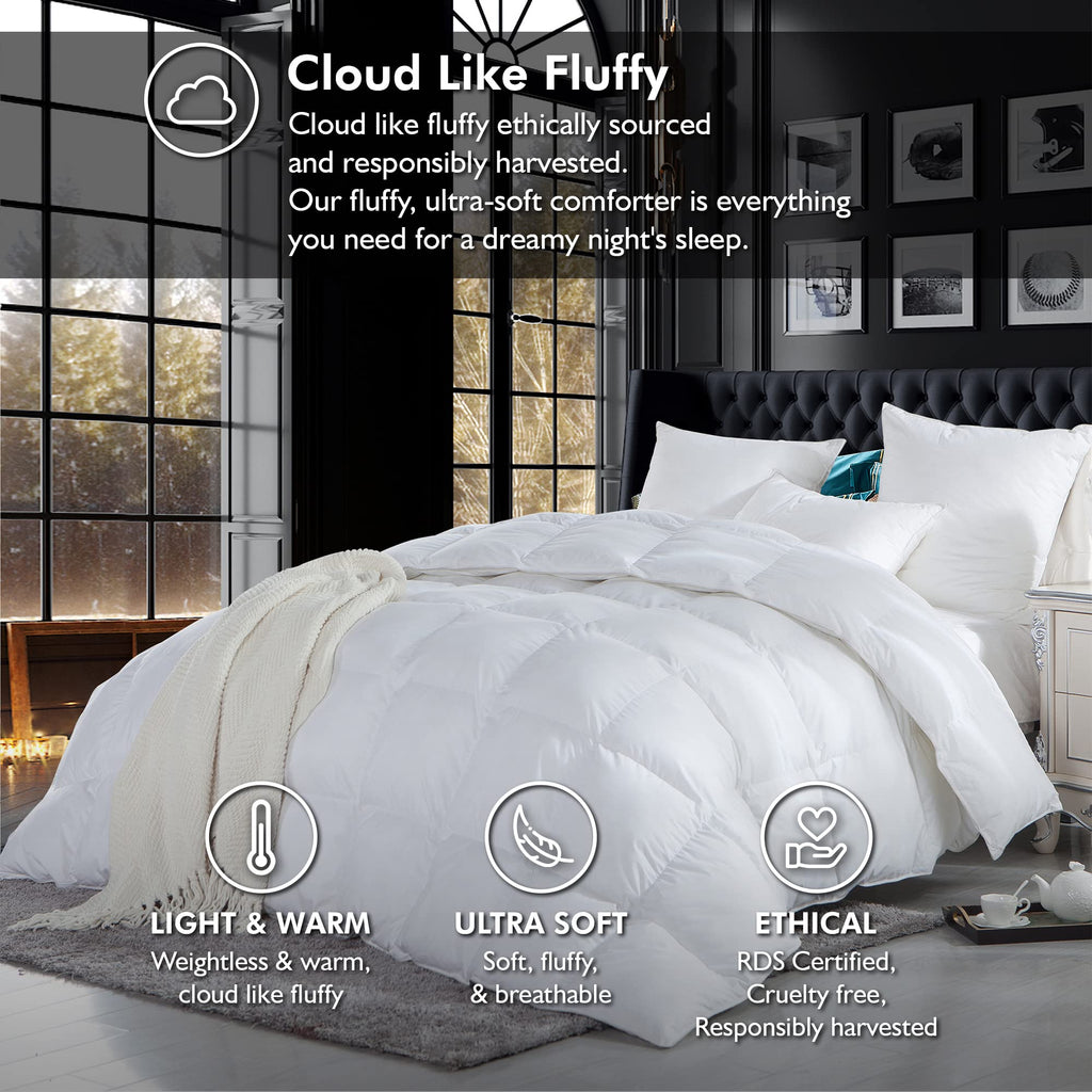 Luxurious Oversized California King (Cal King) Size Goose Down Fiber Waterfowl Feather Fiber Comforter Duvet Insert