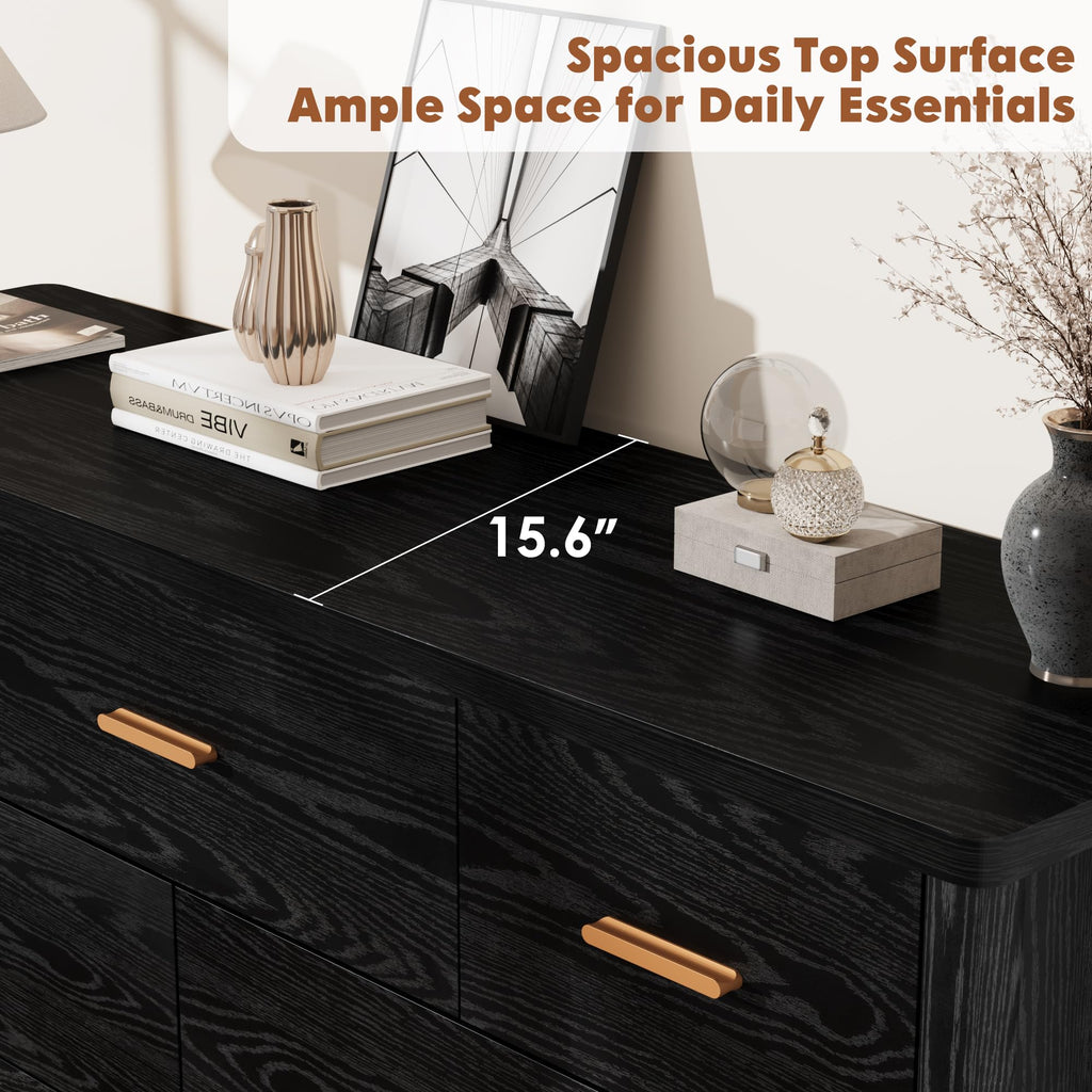 7 Drawer Dresser, Modern Wooden Storage Chest of Drawers, Black