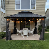 12'x12' Hardtop Gazebo with Lights Heavy-Duty Galvanized Steel Double Roof Outdoor Patio Gazebo Including Netting and