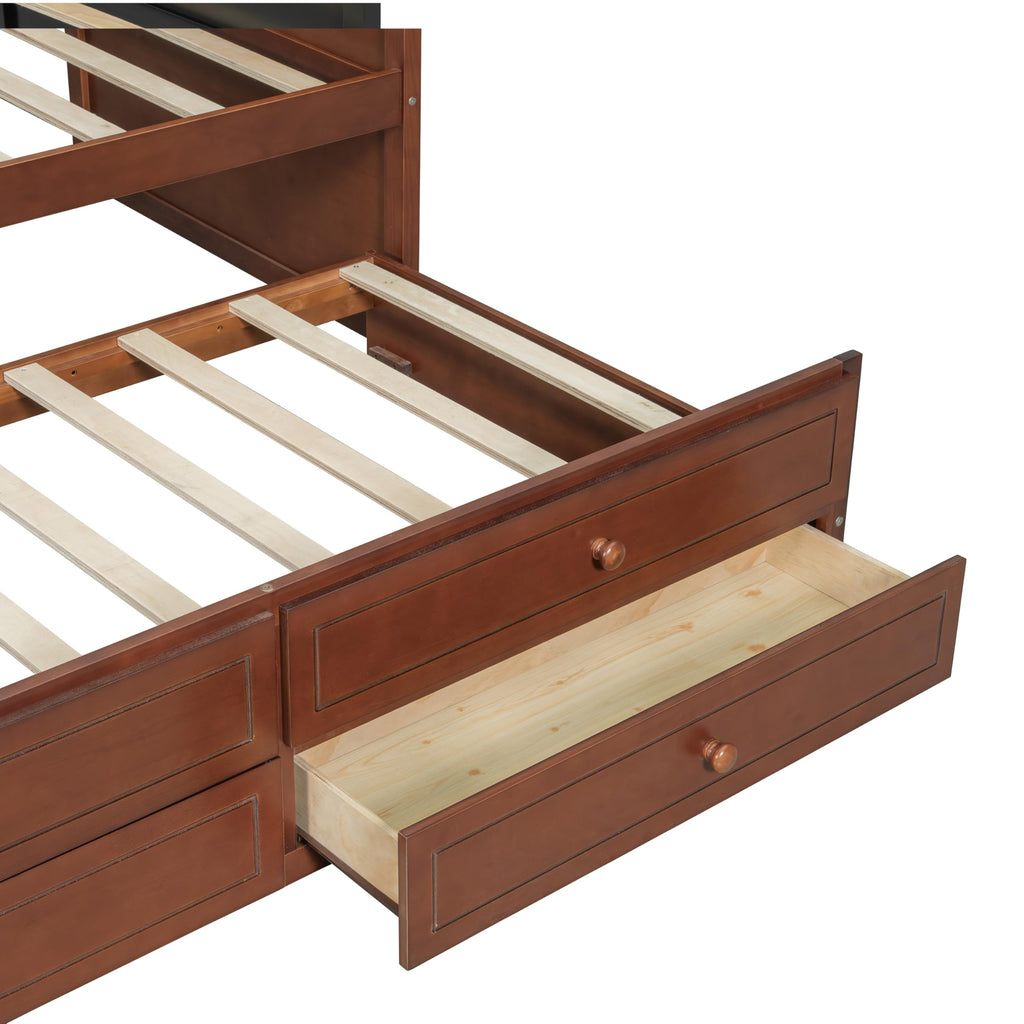 Wood Daybed Twin Size with Trundle and 2 Storage Drawers, Walnut