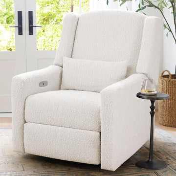 Power Recliner Chair Swivel Glider, Large Rocker Recliner, Cream | Boucle Upholstered Swivel Rocker Glider Recliner