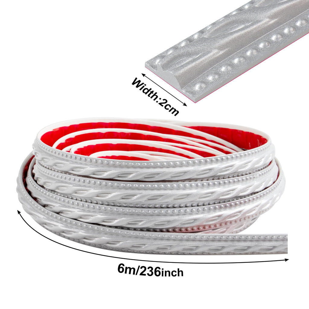 PVC Moldings Trim, 600cm×2cm, Peel and Stick Self-Adhesive, Coving for Ceilings, Wall Moldings for Wall Edge, Mirror